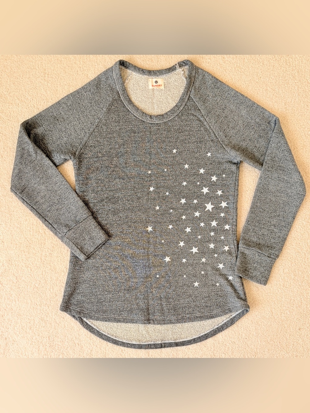 Sundry Heather Gray Stars Raglan Sweatshirt Pullover Size 1 Small Like New